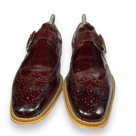 Giovanni Baron Monk Strap Wingtip Loafers Burgundy Leather Men's 9 - Picture 3 of 12